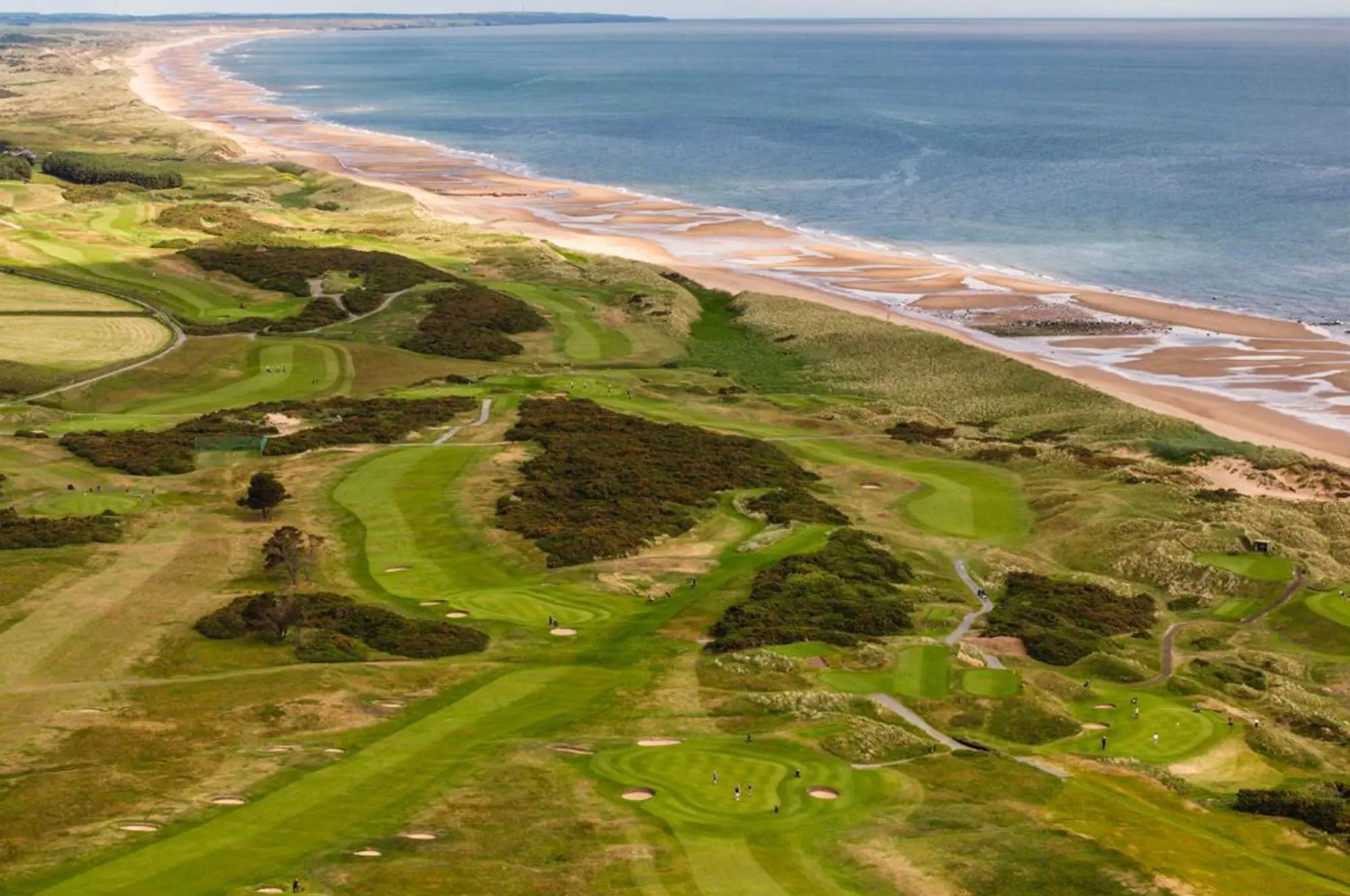 Aerial view of Murcar Links running along the North Sea shore
